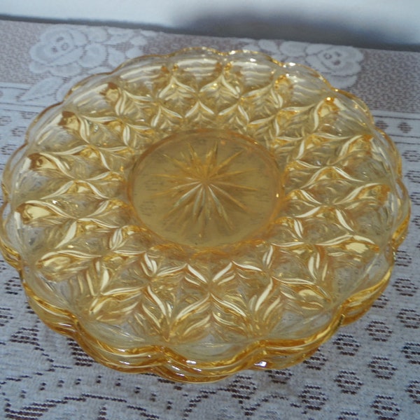 Ensemble de 4 petites assiettes a dessert verre jaune , Walther glas, made in Germany