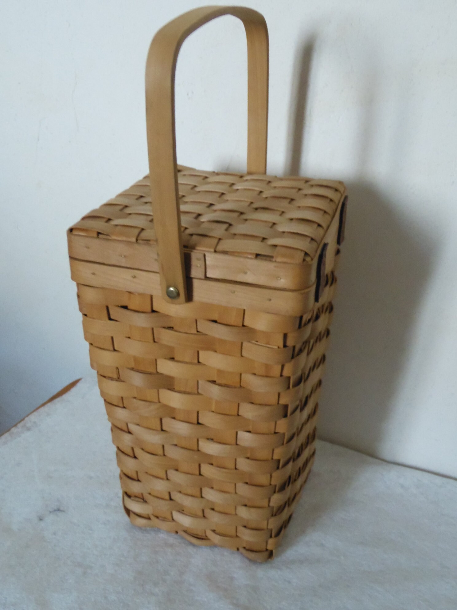 Panier de Couture en Bambou Tisse, Bamboo Sewing Box, Vintage 70's, Deco Boho, Panier Rangement Natu