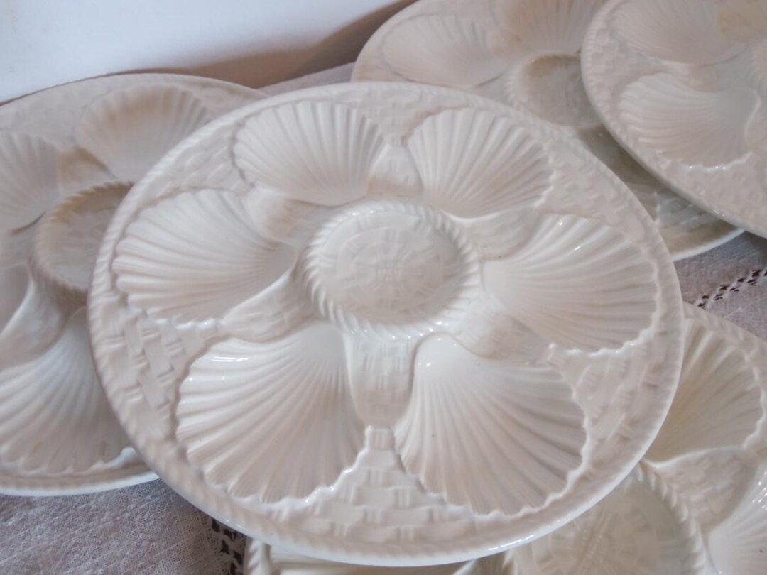 Set of 6 White Ceramic Shell Plates, Vintage 80's, Oyster Plates, Shell ...