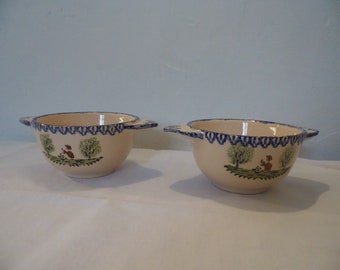 Duo de bols a oreilles en ceramique , vintage 50's, deco champetre, Made in France , manufacture de Saint clement, campagne chic,