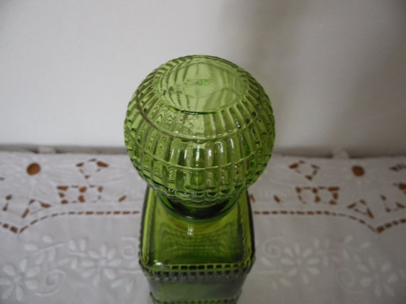 Large chiseled molded glass bottle with cap, tran… - image 5