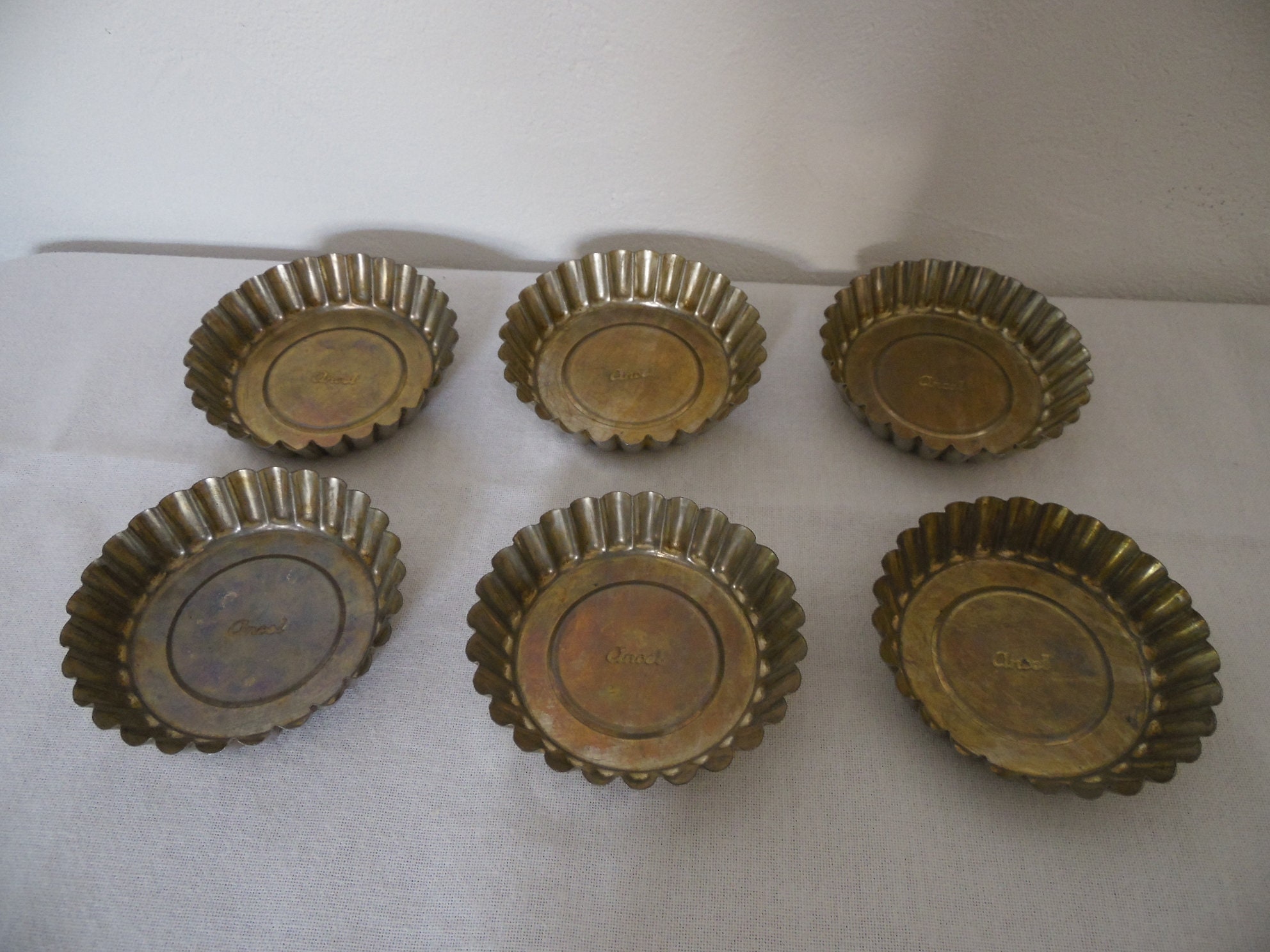 Set de 6 Moules à Tartelettes Vintage, en Métal Argenté, Marque Ancel, A Pâtisserie Française, Vinta