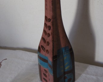Vase ceramique, peint a la main, deco vegetale , abstrait, couleur parme, bleu, deco moderne, design