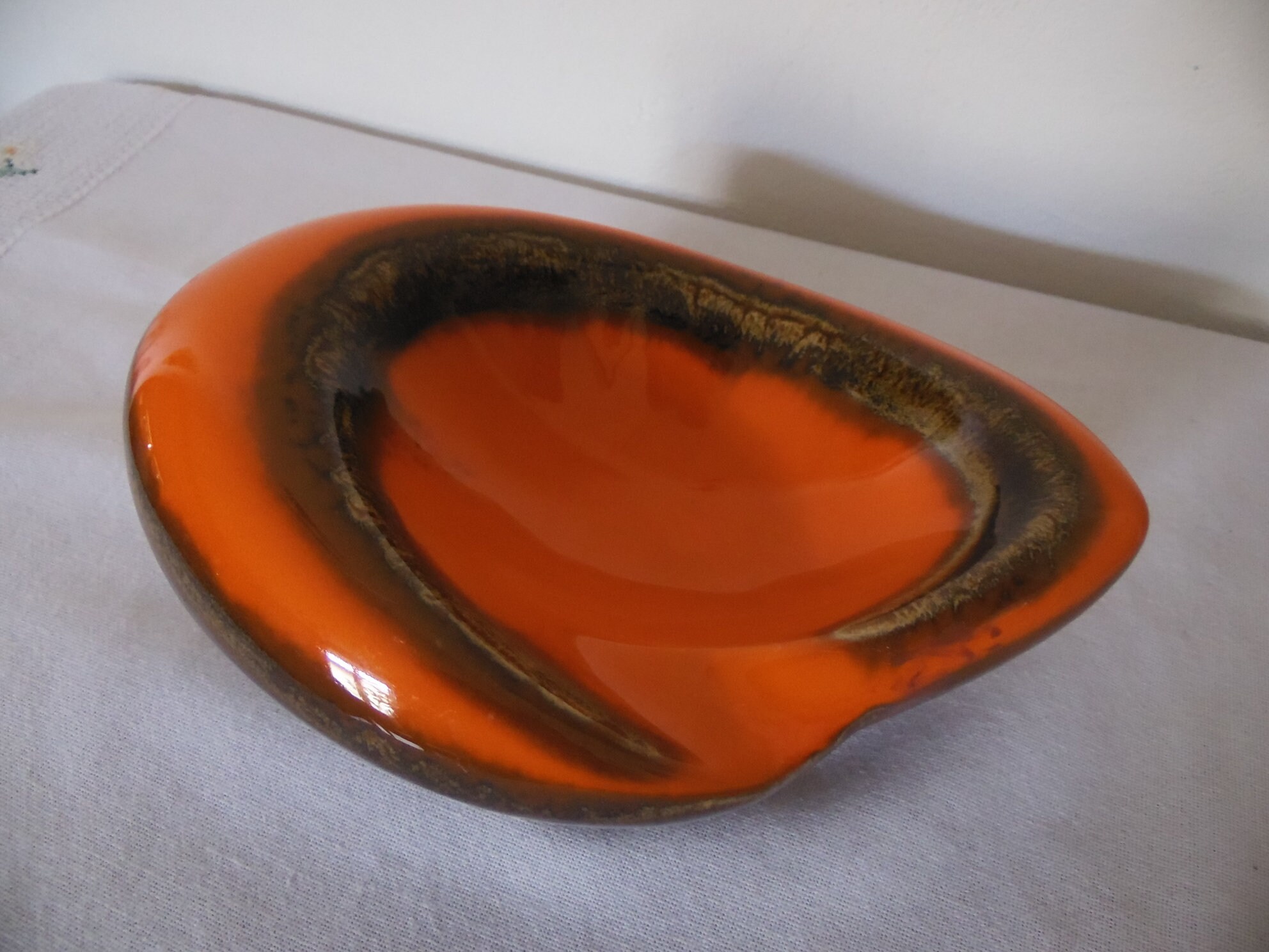 Vide Poche Ceramique Orange et Marron, Style Vallauris, Forme Libre, Vintage 80's, France, Deco d'au