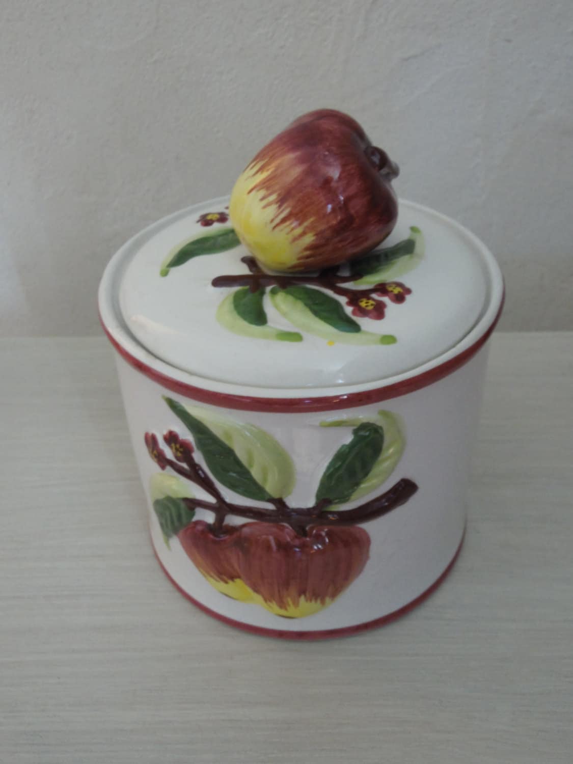 Pot A Biscuits ou Bonbonnière Motif Pommes ;porcelaine Du Portugal 80's, Deco Automne, Country,