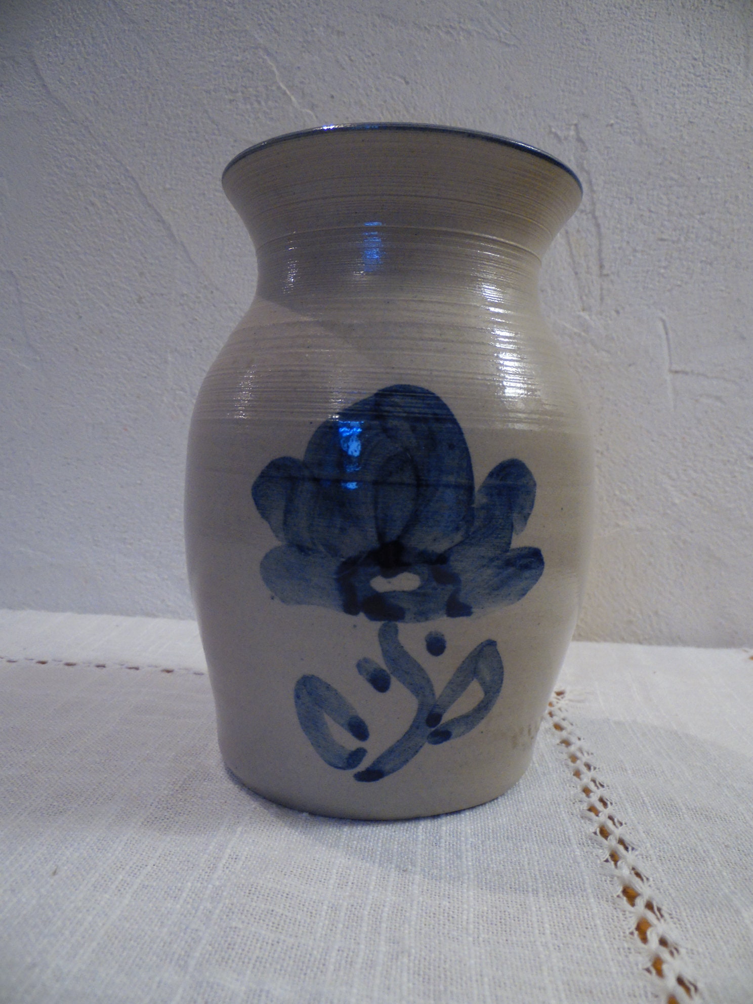 Vase en Gres d'alsace Signé A Drouillaux, Objet de Collection, d'art; Vintage 80's, Deco Fleur Bleue
