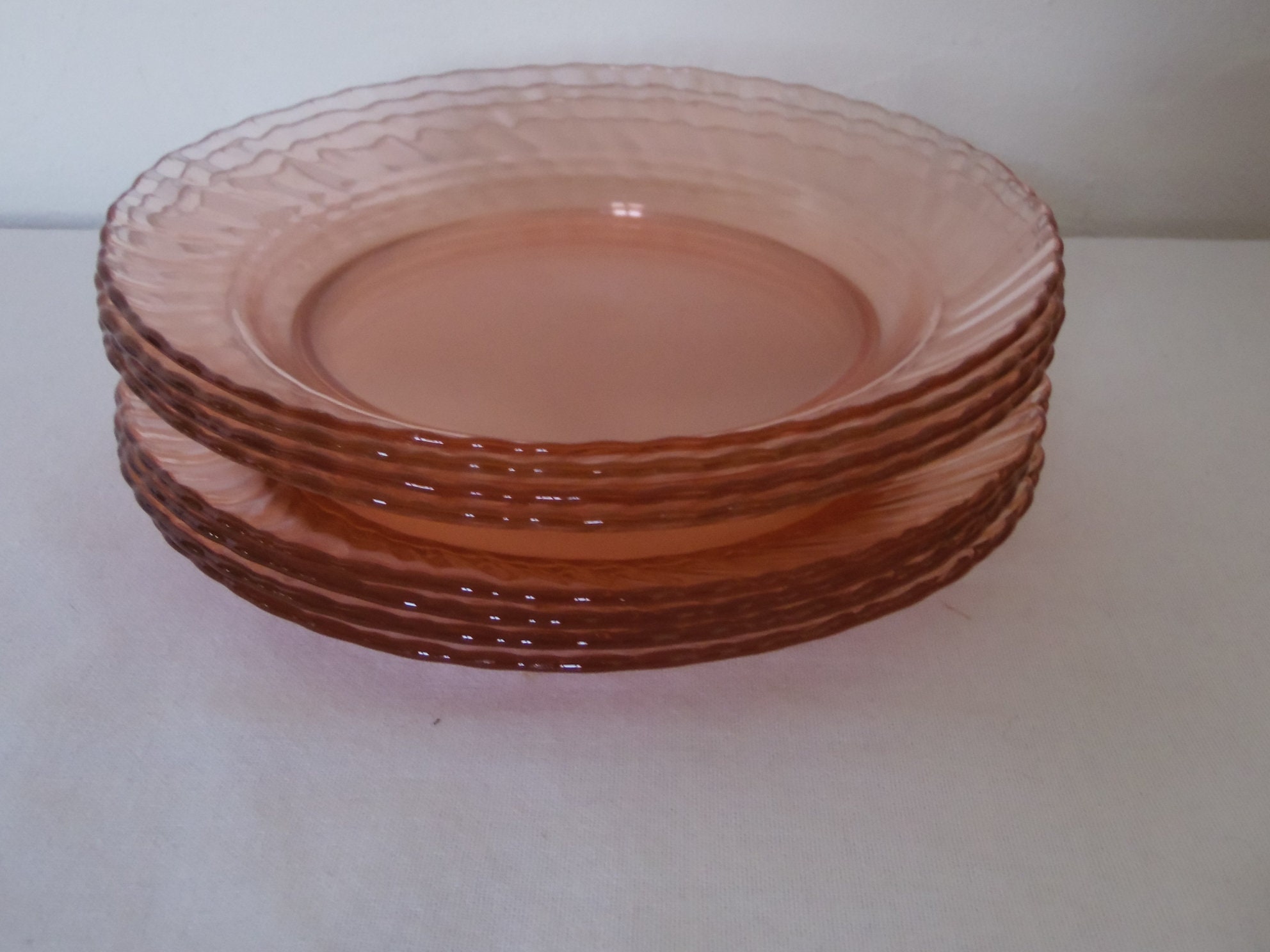 Service 8 Pieces en Verre Transparent Rose , Rosaline Arcoroc France 4 Assiettes Plates et Creuses, 