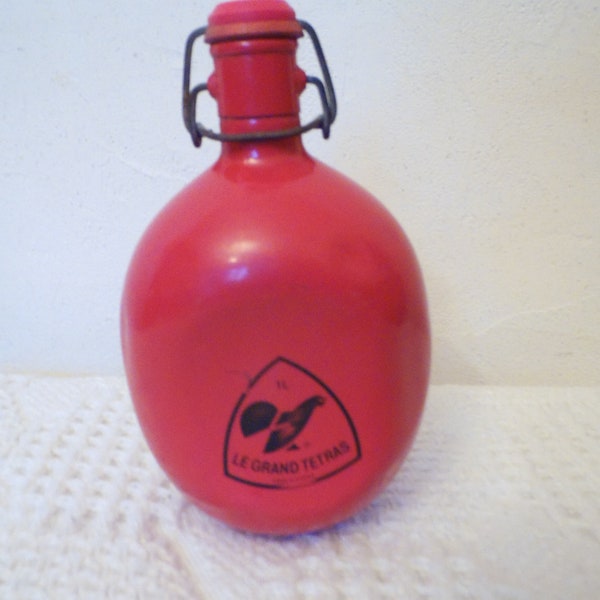 Gourde alu vintage Le Grand Tetras couleur rouge, contenance 1 litre, made in France , vintage 60's, camping, randonnée, deco indus