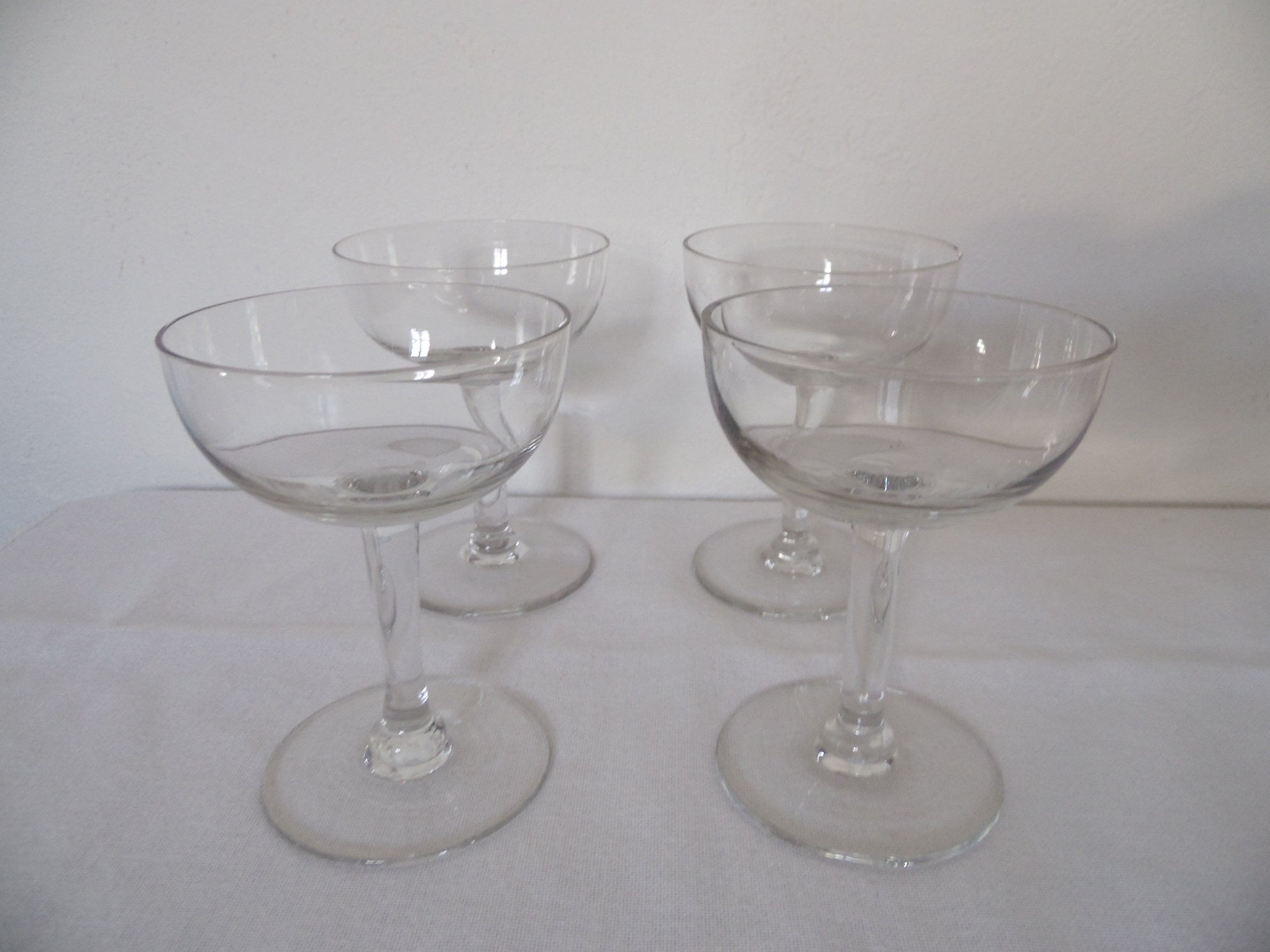 Ensemble de 4 Coupes à Champagne ou Coupe A Cocktail en Verre Transparent, Vintage 80's, Verres Bar,