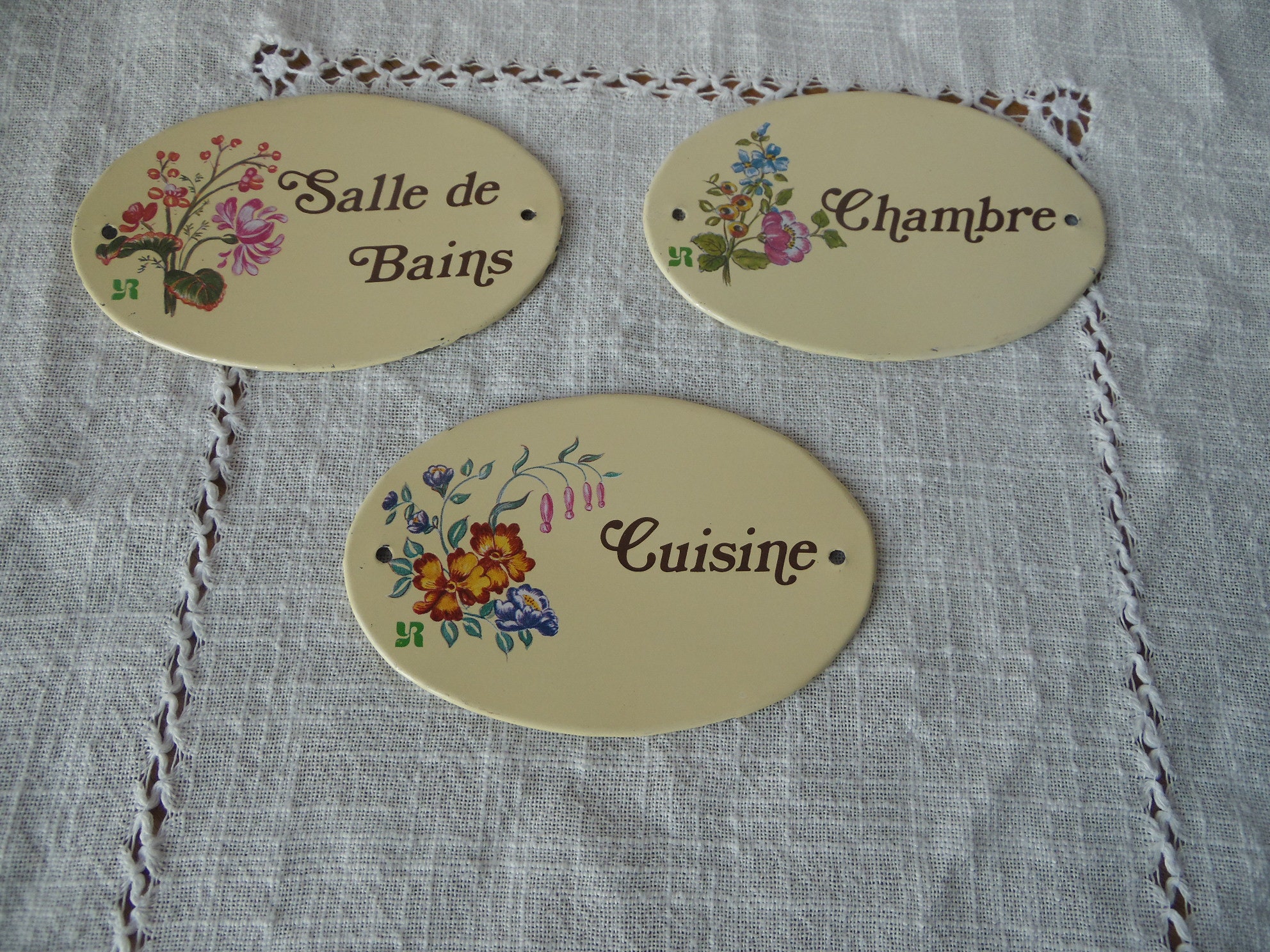 Ensemble de 3 Petites Plaques Metalliques Pour Porte Interieure , Chambre, Cuisine; Salle Bain, Cade