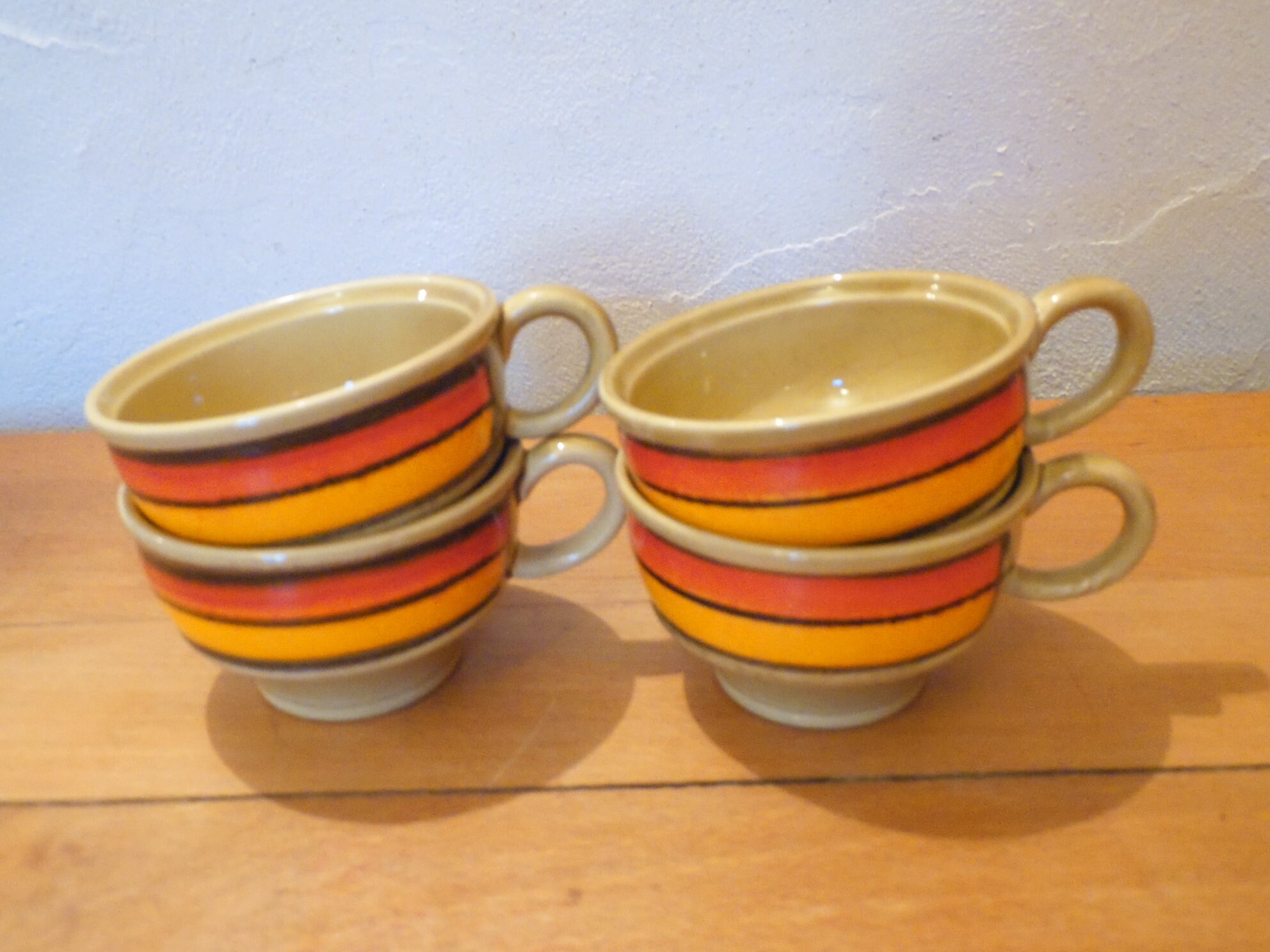 Ensemble de 4 Tasses A Café ou Thé en Céramique , Fait Main, Zeller Keramick Manufaktur, Vintage Mad