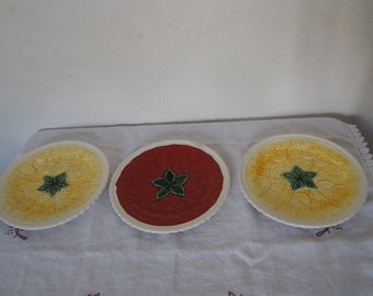 Trio d'assiettes decoratives, asiette a dessert, ceramique, deco tarte aux fruits, citron et fraise, deco vintage, artisanat, deco kitsch,