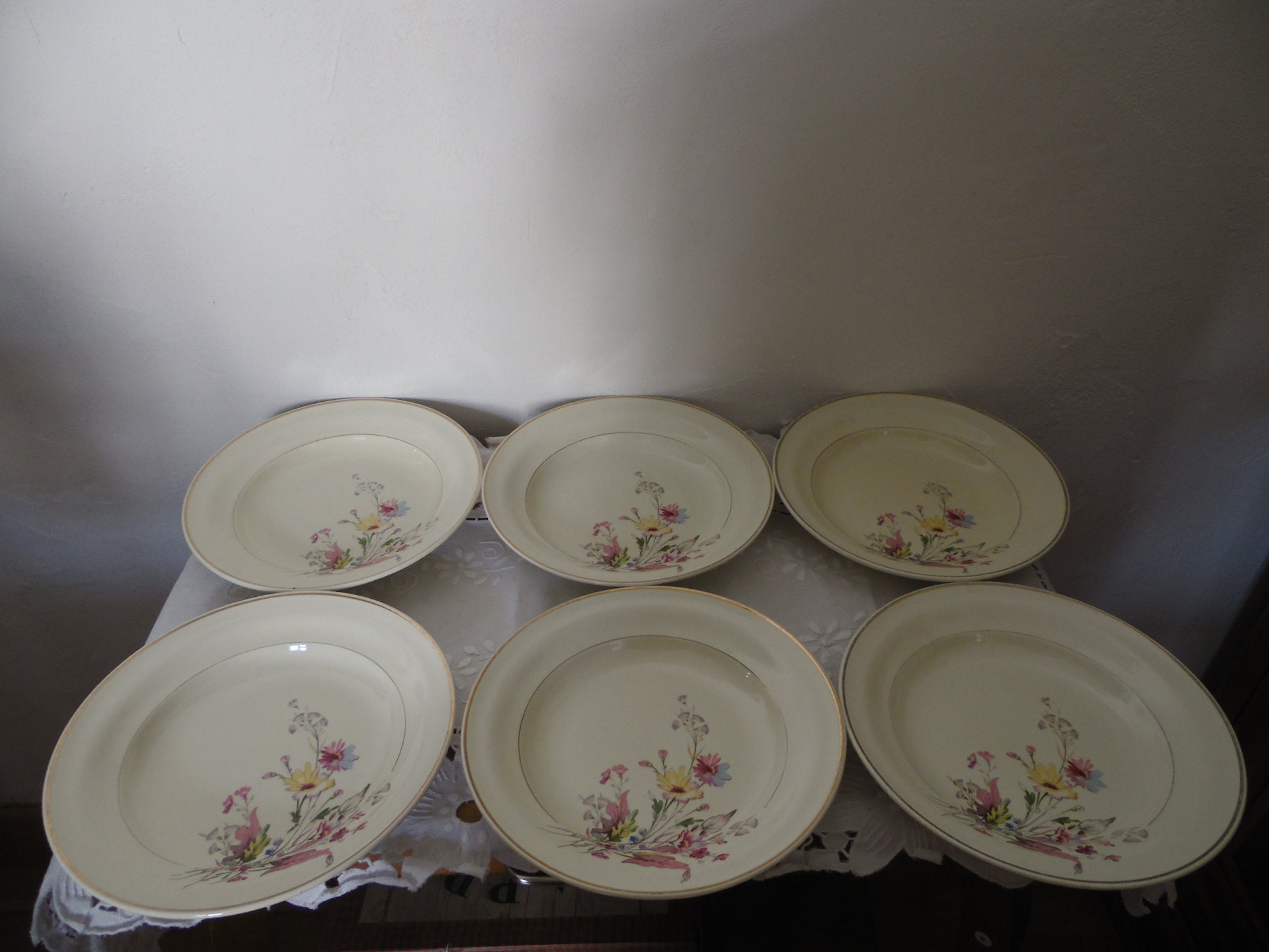 Lot de 6 Assiettes Creuses en Faïence Deco Florale Rose , Jaune, Bleu, Modele Fanny Ceranord St Aman