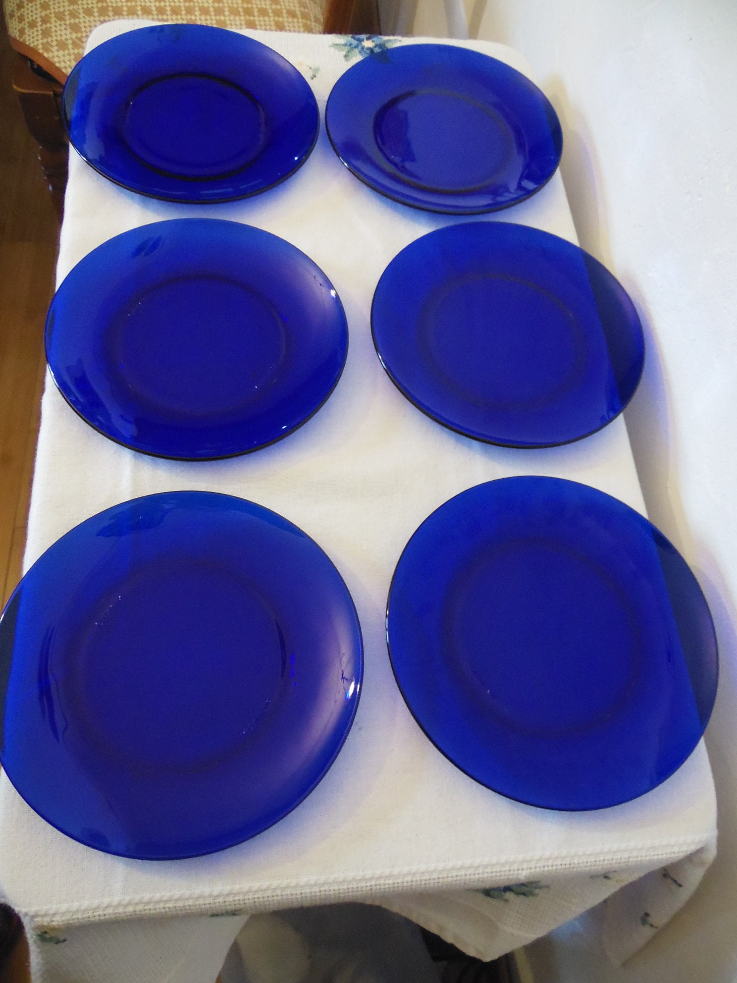 Ensemble de 6 Assiettes à Dessert en Verre Transparent Bleu Cobalt Marque Duralex Made in France, De