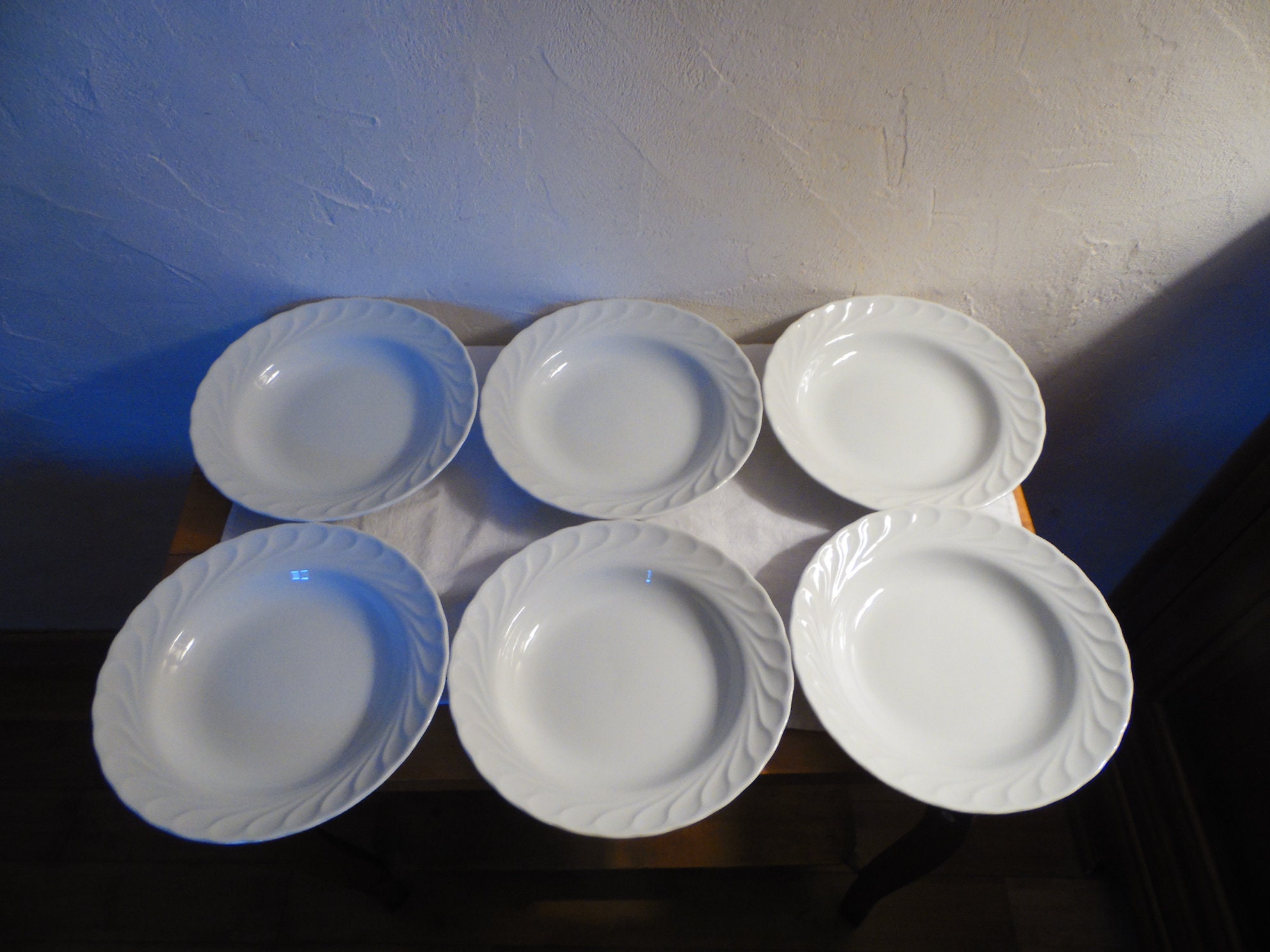 Ensemble 6 Assiettes Creuses, Porcelaine Blanche, Bordure Volute , Gural Porselen, Vintage 90's, Vai