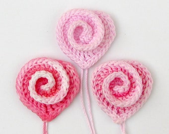 Set of 3 Irish Crochet Spiral Heart Appliques, All Different - CLOSEOUT
