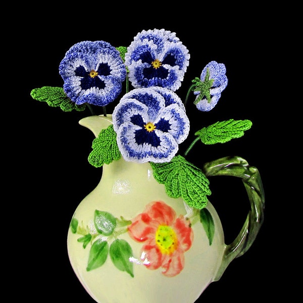 Irish Crochet Pansy PATTERN, Crochet Flower Bouquet, PDF Photo Tutorial. Skill Level: Experienced, English Language ONLY