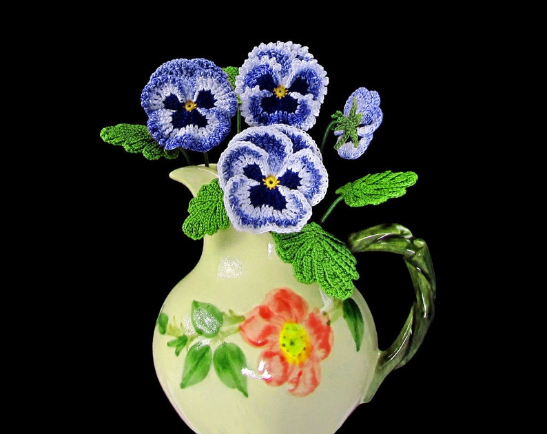 Irish Crochet Pansy PATTERN, Crochet Flower Bouquet, PDF Photo Tutorial. Skill Level: Experienced, English Language ONLY image 1