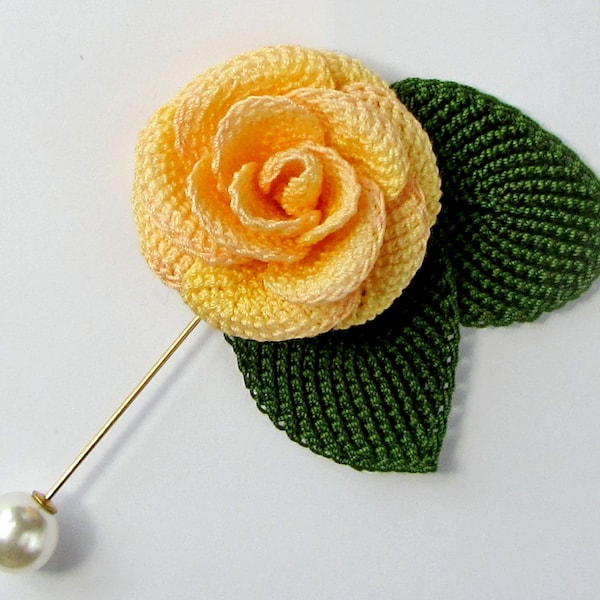 Crochet Flower PATTERN, Realistic Rose Tutorial using Tunisian Crochet, Rose Applique. Skill level: Advanced. English Language ONLY