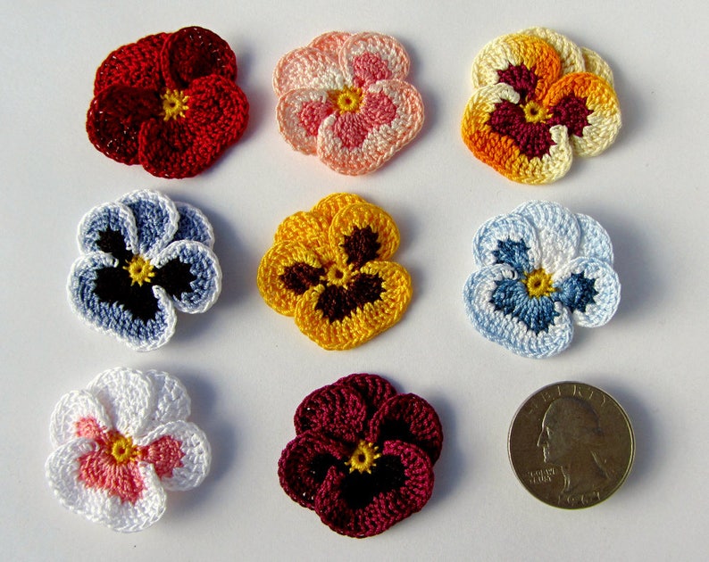 Irish Crochet Pansy PATTERN, Crochet Flower Bouquet, PDF Photo Tutorial. Skill Level: Experienced, English Language ONLY image 9