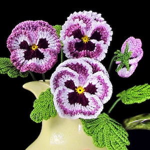 Irish Crochet Pansy PATTERN, Crochet Flower Bouquet, PDF Photo Tutorial. Skill Level: Experienced, English Language ONLY image 5