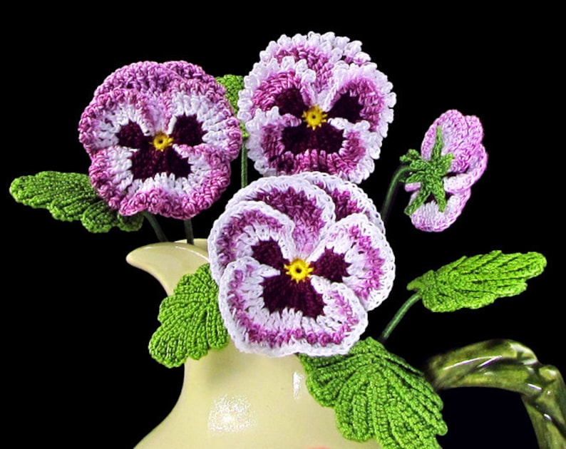 Irish Crochet Pansy PATTERN, Crochet Flower Bouquet, PDF Photo Tutorial. Skill Level: Experienced, English Language ONLY image 5