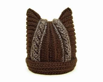 Viking Cat Hat PATTERN Crochet Instant Download PDF Photo Tutorial Ribbed Winter Hat, Novelty Beanie Toque. English Language ONLY.