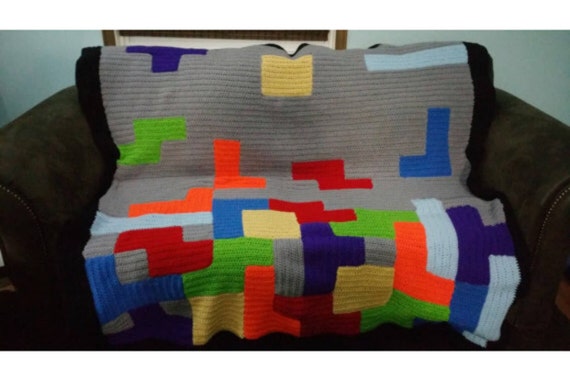 Video Game Room Throw,Bordered Blanket, Kids Fun Afghan, Color Blocks, Colour Lap Aghan, Gender Neutral, Baby Boy or Girl, Crib Blanket