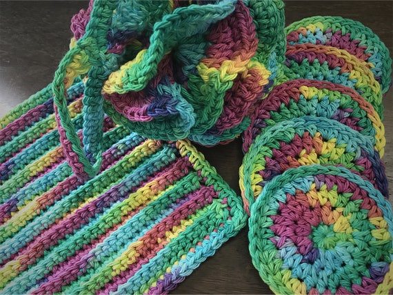Spa set with Bath Pouf, Cotton Face Pads, Crocheted Cotton Washcloth, Bridal Shower, Engagement, Baby Shower, Gift for Mom, Cotton Spa Set