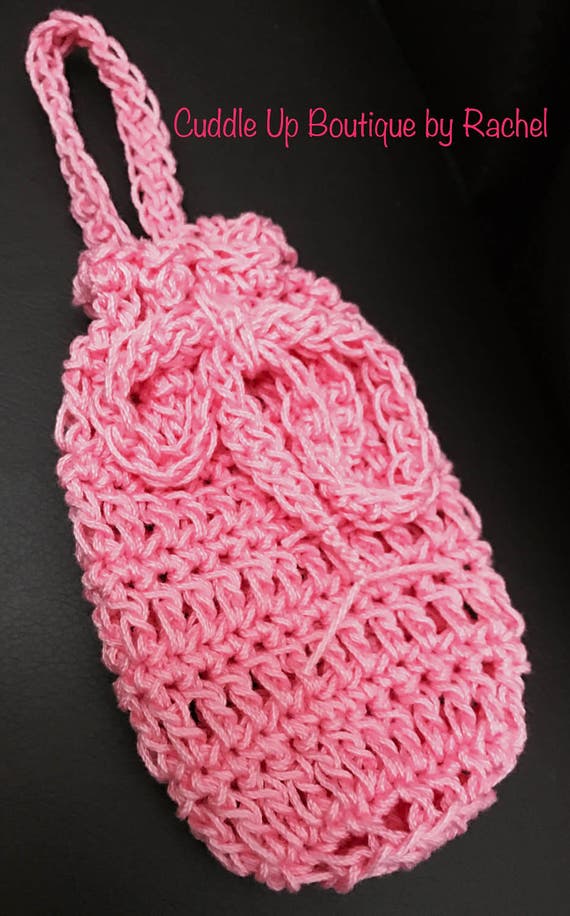 Cotton Crocheted Soap Saver, Cotton Bag, Hanging Soap Sack, Crocheted Soap Saver Washcloth, Bridal Shower, Engagement Gift, Housewarming