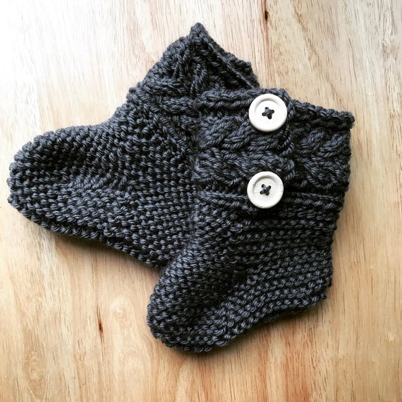 Cabled Little Girl Booties, Buttoned Up Girls Booties, Knitted Slippers, Cabled Knitted Slippers, Little Girls Slippers, Cables and Buttons