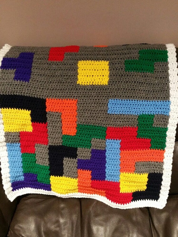 Bordered Blanket, Kids Fun Afghan, Video Game Room Throw, Color Blocks, Colour Lap Aghan, Gender Neutral, Baby Boy or Girl, Crib Blanket