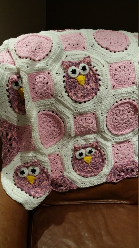Owl Baby Blanket / Owl Blanket / Lap Afghan / Baby Afghan / Baby Girl Blanket / Owl Afghan / Crib Blanket / Crib Afghan / Baby Girl Afghan