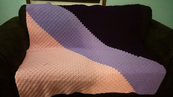Purple Ombre Crocheted Corner to Corner Afghan, Throw, Blanket, Double Bed Afghan, Couch Throw, Chair Afghan, Little Girl's Bedroom Blanket