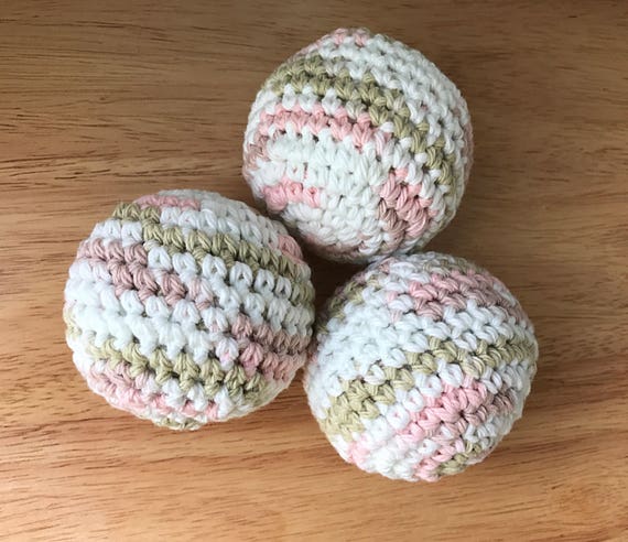 Essential Oil Scented Dryer Balls, Eco Friendly Crocheted Cotton Balls, Chemical Free, Less Wrinkle, Less Static, Set of 3, Natural Laundry