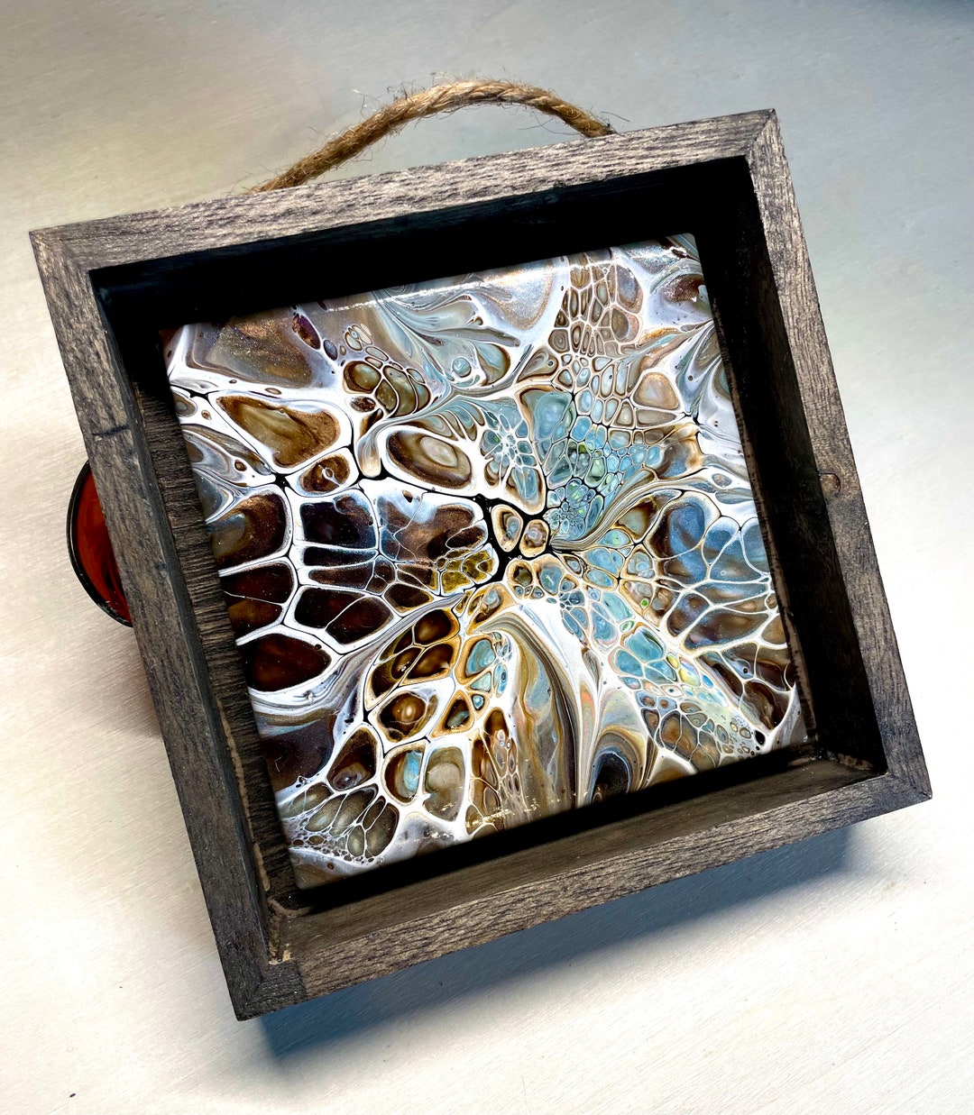 Two Handpainted and Gloss Varnished Ceramic Tiles, Inset in Shadowbox