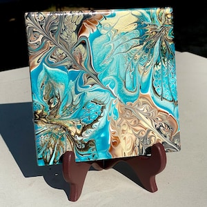 Abstract acrylic art on ceramic tile.  Free shipping!