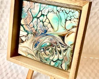 Arte acrílico sobre baldosas de cerámica. Resinado y enmarcado en una caja de sombras. Compre uno o ambos.