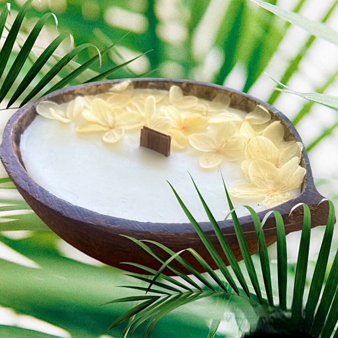 Curated visual reference: Picture Idea: Hawaiian Coconut Shell Candle Pineapple Coconut Scent Aloha Aroma