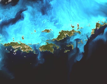 Virgin Islands Centered Satellite Imagery, US Virgin Islands, British Virgin Islands, Caribbean, Aerial Map, Map Art, Satellite Image