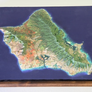 O&#39;ahu 3D Printed Relief Map, Large, Solid Surface, PLA, Hawai&#39;i, Map, Relief Map, Topographic Map, 3D Print, Hawaii Relief Map