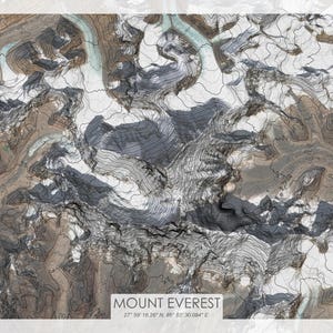 Mount Everest Topographic Map, Mt. Everest Topo Map, Mt Everest Contour Map, Satellite Map, Seven Summits