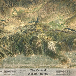 Central Wasatch Range 3D Map, Utah, Aerial Map, Map Art, 3D Rendering