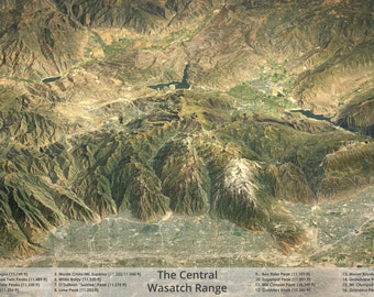 Central Wasatch Range 3D Map, Utah, Aerial Map, Map Art, 3D Rendering