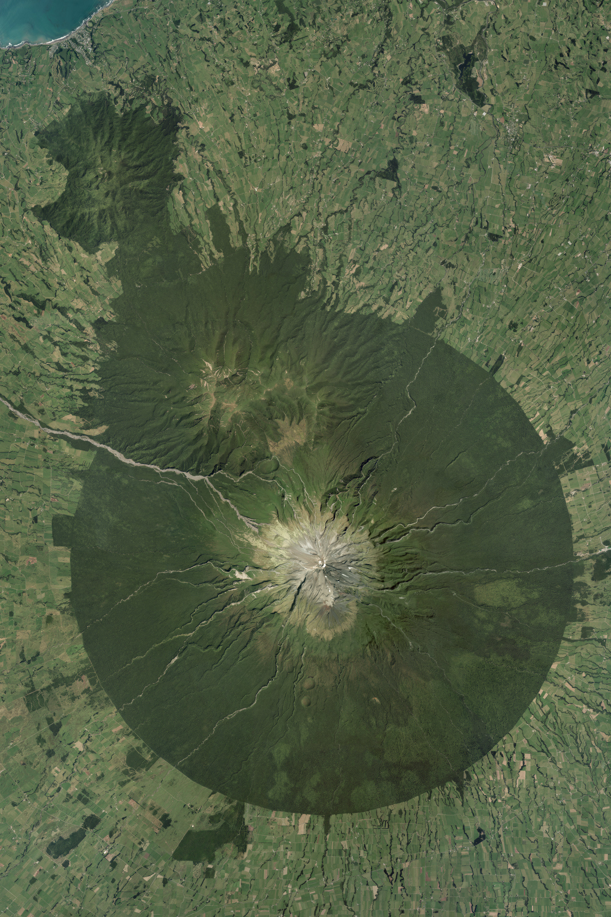 Egmont National Park: New Zealand Aerial Map, Aerial Image, Volcano, Mt. Taranaki, Travel, Map Art, Art Print, Map