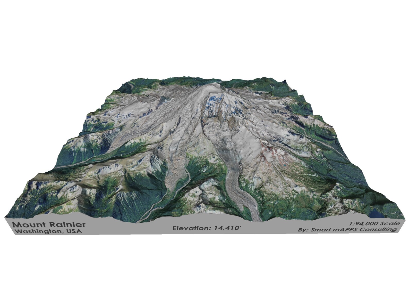 Mt. Rainier 3D Printed Relief Map, 3D Topo Map Etsy