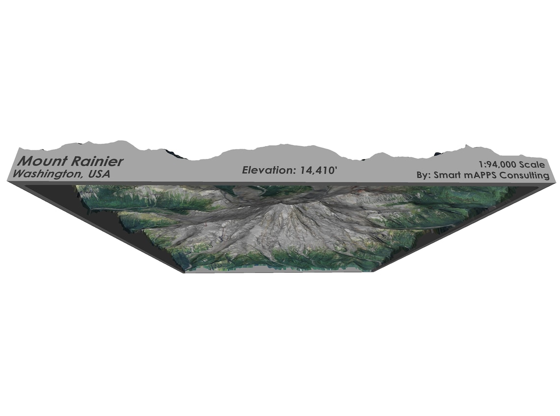 Mt. Rainier 3D Printed Relief Map, 3D Topo Map Etsy