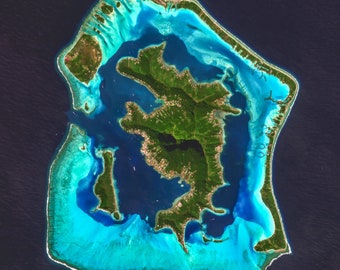 Bora Bora Satellite Imagery, Aerial Map, Map Art, Satellite Image, Satellite Map,Society Islands, French Polynesia, Photo Print, Art Print