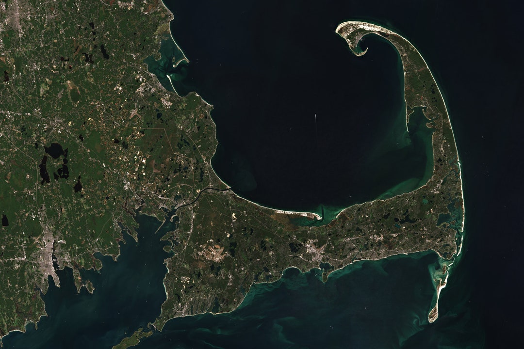 Cape Cod Satellite Imagery, Massachusetts, USA, Aerial Map, Map Art