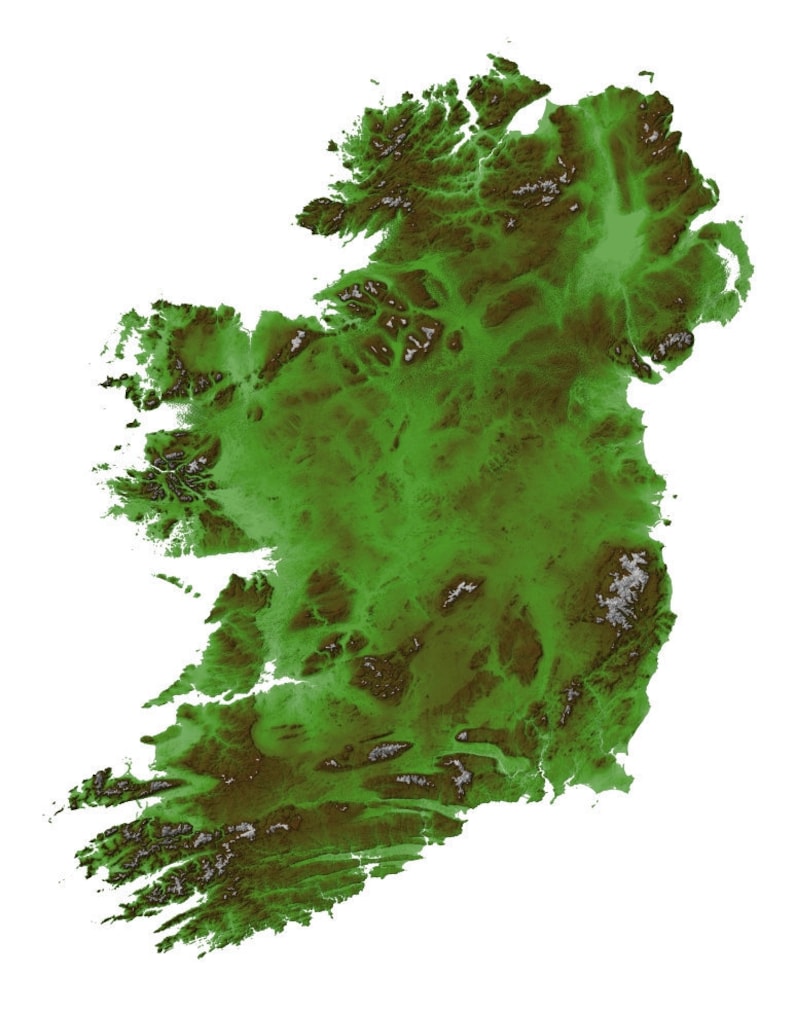 Ireland Map, Ireland Emerald Terrain Map, Ireland Topographic Map, Map Art, Emerald Etsy